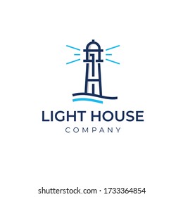 lighthouse tower island landmark coast Simple Line Art logo design