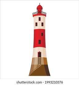 La torre del faro está aislada en un fondo blanco. Estilización. Ilustración vectorial.