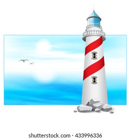 Lighthouse tower landscape panorama vector illustration