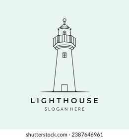 lighthouse tower line art logo vector minimalist illustration simple design