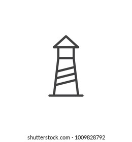 Lighthouse tower line icon, outline vector sign, linear style pictogram isolated on white. Beacon symbol, logo illustration. Editable stroke