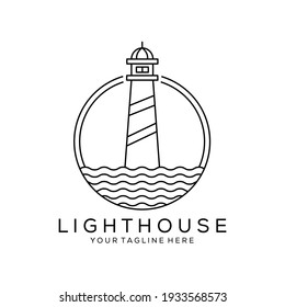 lighthouse tower logo in circle frame vector illustration design