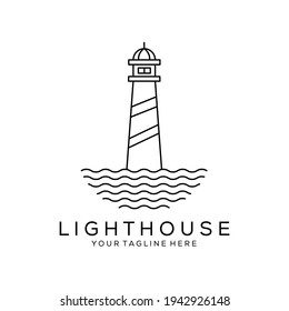 lighthouse tower logo in circle frame vector illustration design