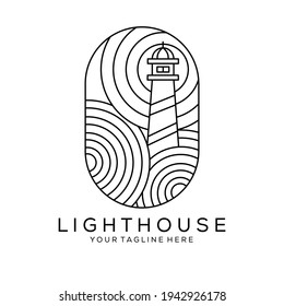 lighthouse tower logo in circle frame vector illustration design