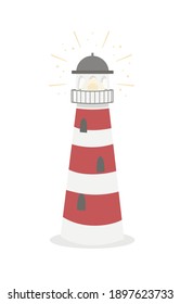 Lighthouse tower for navigation of ships. Vector illustration in cartoon style