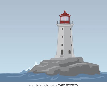 Una torre de faro sobre una roca, ilustración vectorial aislada, eps