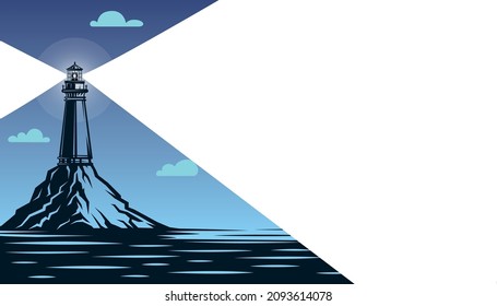 Lighthouse tower with a ray of light. Background with copy space. Vector illustration