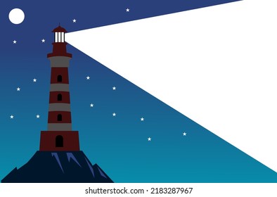 Lighthouse tower with a ray of light. Background with copy space. Vector illustration designs