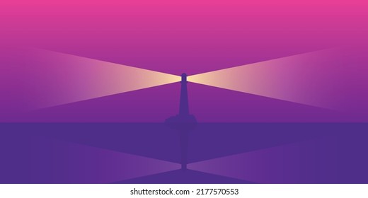Lighthouse tower with a rays of light colorful vector illustration.