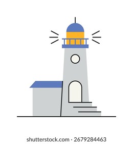 Torre do farol simbolizando navegação, viagens marítimas e segurança costeira.