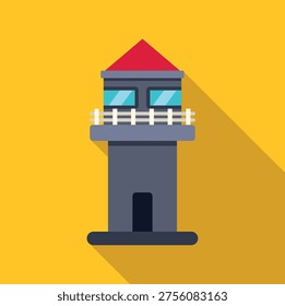 Lighthouse tower vector icon on yellow background representing nautical guidance