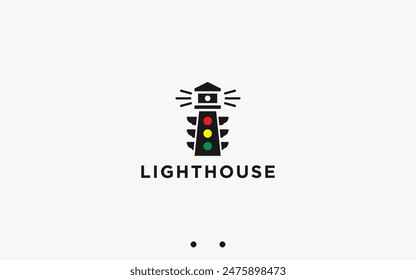 lighthouse with traffic light logo design vector silhouette illustration