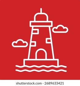 Diseño lindo de moda del faro útil blanco arte de Ilustración vectorial creativa colorido fondo rojo.eps