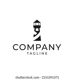 Lighthouse unique with ocean vector logo design