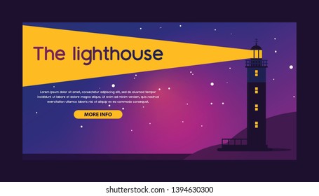 Lighthouse vector beacon lighter beaming path of lighting from seaside coast backdrop illustration lighthouses marine background banner.