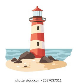 Lighthouse. Vector clipart illustration on isolated background.