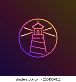Lighthouse vector concept colorful round outline icon or symbol on dark background