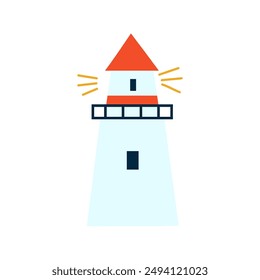 Lighthouse vector, decorative european architecture isolated on white, travel icon tower, flat building, colorful sight attraction, beacon sign for web design, infographics children element