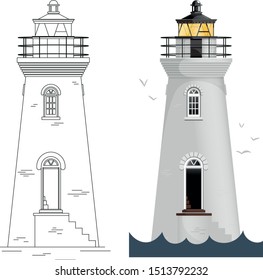 Lighthouse vector drawing. Cockspur Lighthouse. Vector Illustration