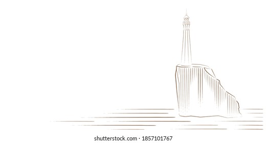 Lighthouse vector drawing, seascape and nature doodle.