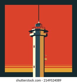 lighthouse vector at dusk made in my design style. suitable for wall posters, ui and others