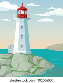 Lighthouse. Vector flat cartoon illustration