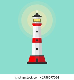 Lighthouse vector flat design. Lighthouses for navigation. beacon icons Searchlight towers for maritime navigational guidance. Flat stylish design. Vector illustration clip art.