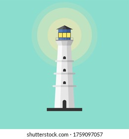 Lighthouse vector flat design. Lighthouses for navigation. beacon icons Searchlight towers for maritime navigational guidance. Flat stylish design. Vector illustration clip art.