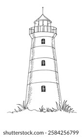 Lighthouse. Vector graphic style in ink.
Marine theme for posters, aquariums, prints, cards, fabric, decoration of restaurants.