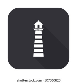 Lighthouse vector icon - squared button  with long shadow