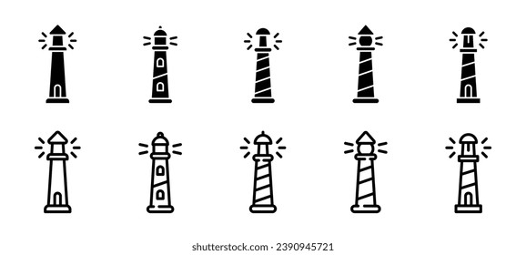 Lighthouse vector icons. Lighthouse vector collection. Navigation tower vicons. Nautical beacon.