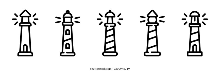 Lighthouse vector icons. Navigation tower vicons. Nautical beacon. Linear lighthouse vector icons