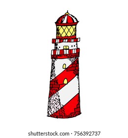 Lighthouse vector illustration. Doodle style. Design, print, logo, decor, textile, paper