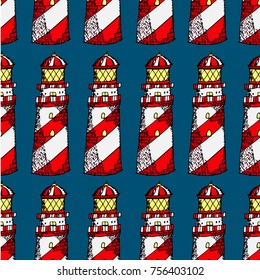 Lighthouse vector illustration. Doodle style. Design, print, logo, decor, textile, paper