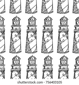Lighthouse vector illustration. Doodle style. Design, print, logo, decor, textile, paper