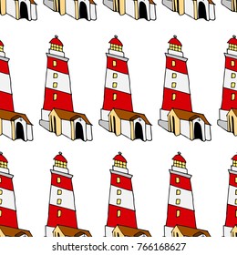 Lighthouse vector illustration. Doodle style. Design, print, decor, textile, paper