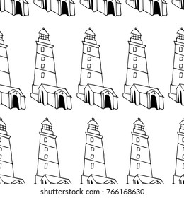 Lighthouse vector illustration. Doodle style. Design, print, decor, textile, paper