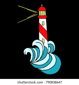Lighthouse vector illustration. Doodle style. Design, print, decor, textile, paper