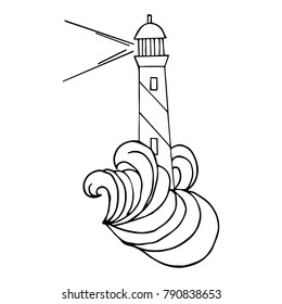 Lighthouse vector illustration. Doodle style. Design, print, decor, textile, paper