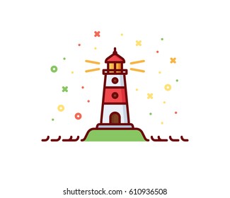 Lighthouse vector illustration, filled outline style