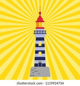 Lighthouse. Vector illustration of flat design. Vintage poster
