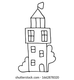 Lighthouse vector illustration, hand drawn ink engraving design. Marine theme concept illustration.Vector sketch illustration for print, web, mobile and infographics on white background.