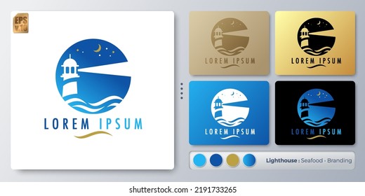 Lighthouse vector illustration Logo design. Blank name for insert your Branding. Designed with examples for all kinds of applications. You can used for company, indentity, coffee shop, restaurant.