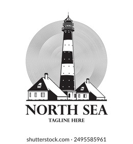 Lighthouse vector illustration logo design in retro vintage style