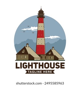 Lighthouse vector illustration logo design in retro vintage style