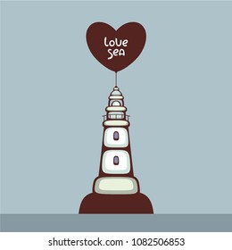 Lighthouse vector illustration. Sea icon. Template for logo design. Love sea.