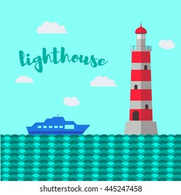 Lighthouse vector illustration. Sea landscape.
