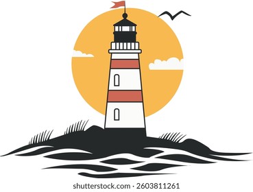 Lighthouse Vector Image, Flat Design, Decoration 