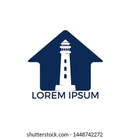 Lighthouse vector logo design. Lighthouse and home icon logo design vector template illustration.	