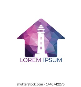 Lighthouse vector logo design. Lighthouse and home icon logo design vector template illustration.	